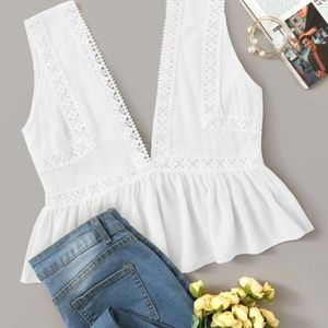 White Cropped Tank with Lace Detail
